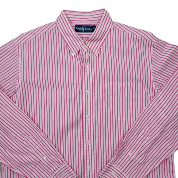 Lauren Ralph Lauren Dress Shirt Mens XL White Pink Striped Button Down Up LRL - Picture 3 of 13